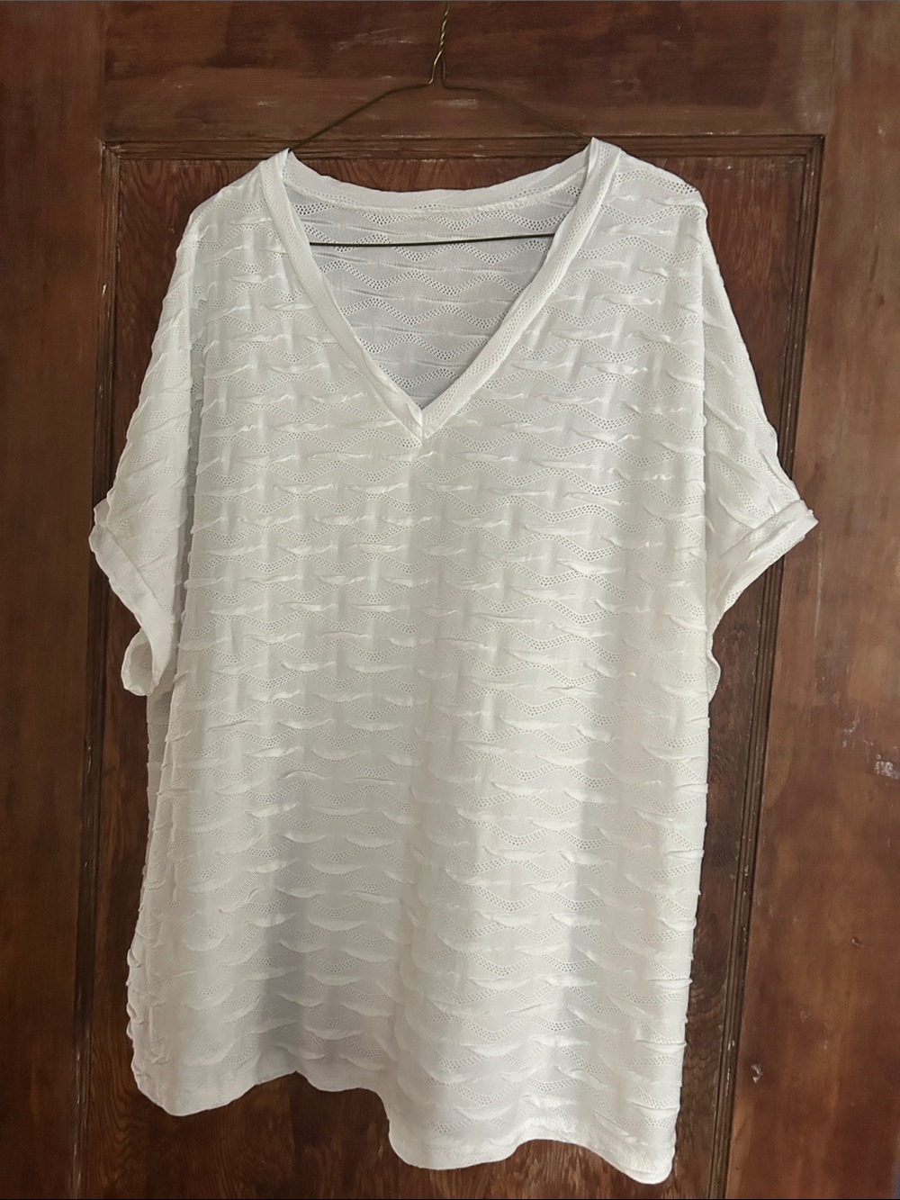 SHEIN White Short Sleeve V-Neck Textured Tee